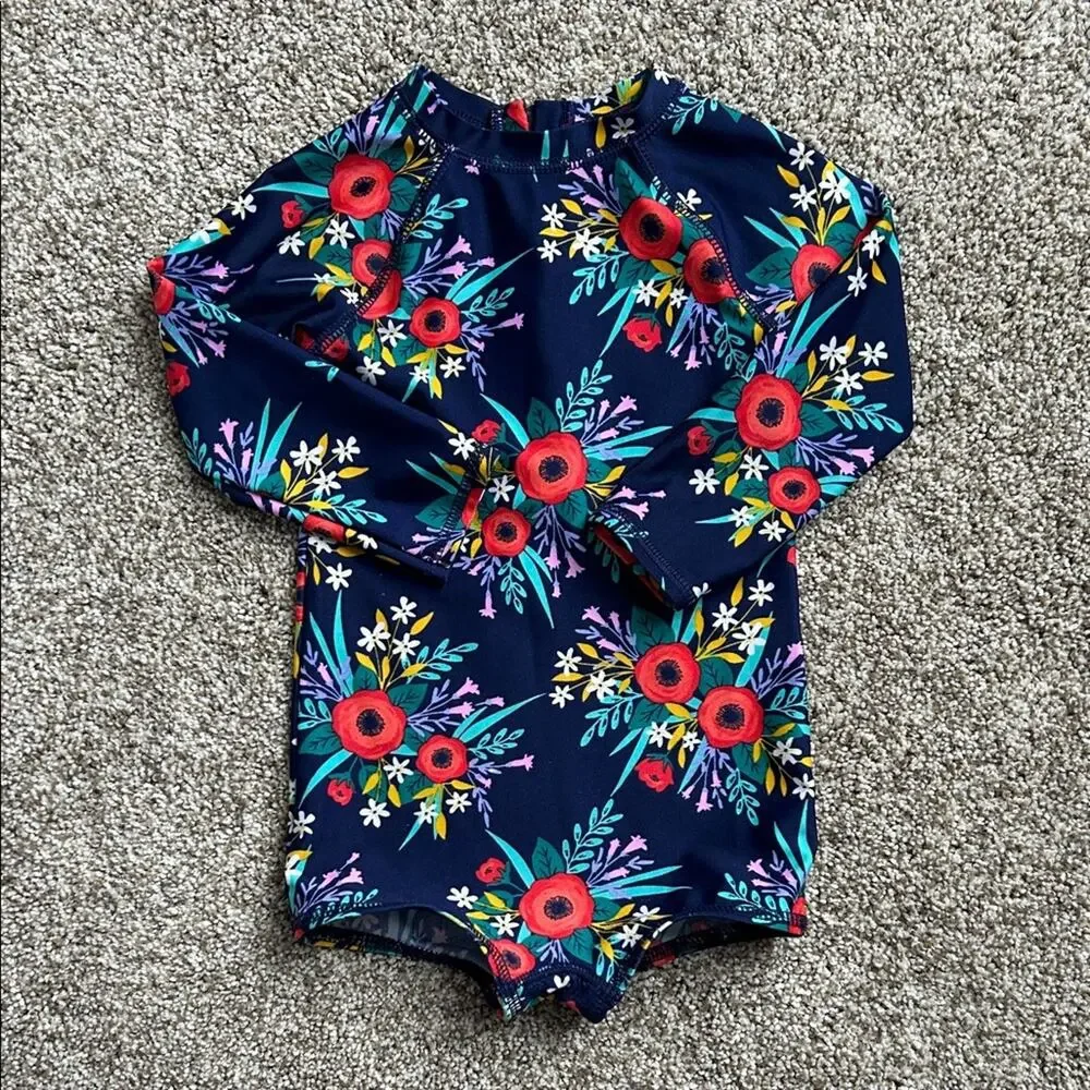 Cat and Jack Long Sleeve One Piece Floral Swimsuit, 18 Months